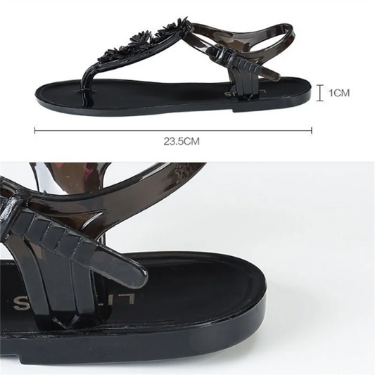 Sandals Women's Anti-slip Jelly Soft Sole Outer Wear Beach Waterproof Women Sandals Flat Bottom Hollow Flower Slippers