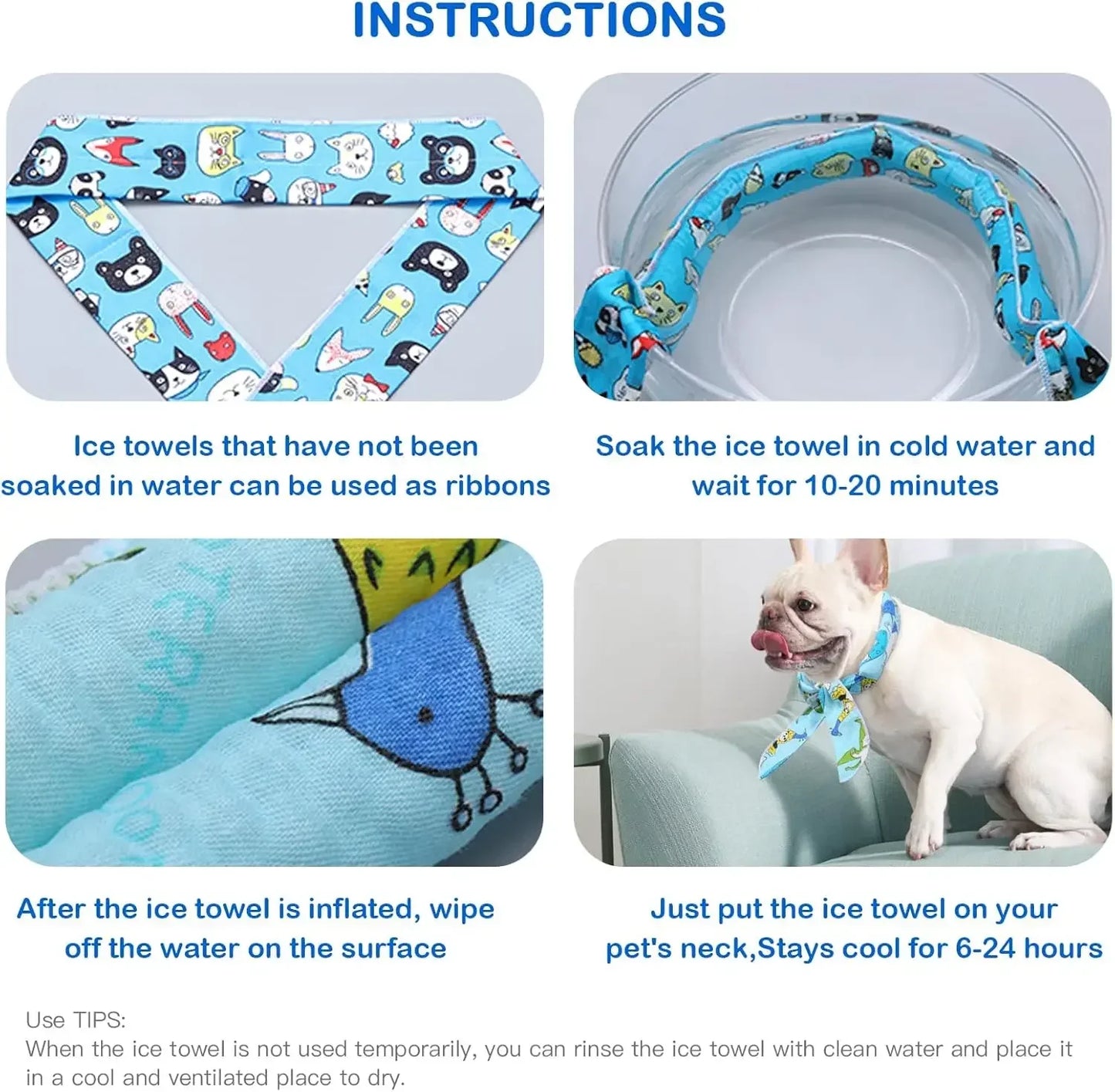 1-20PCS Summer Pet Cooling Scarf for Cats Dogs Ice Collar Cartoon Design Breathable Heat Relief Outdoor Travel Accessory