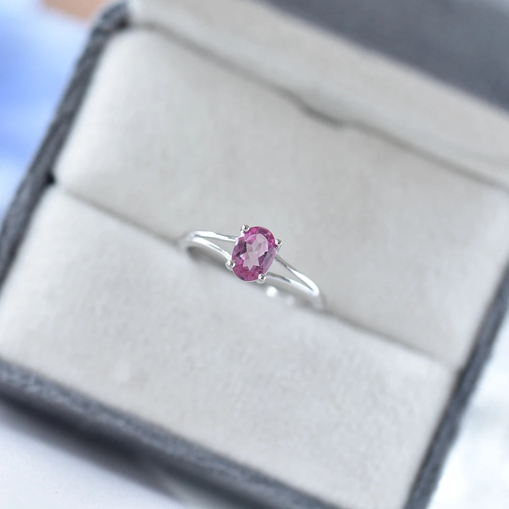 ITSMOS Natural Pink Topaz Rings Genuine Solid s925 Sterling Silver Bands Simple Diamond Dainty Fine Jewelry for Women Gift