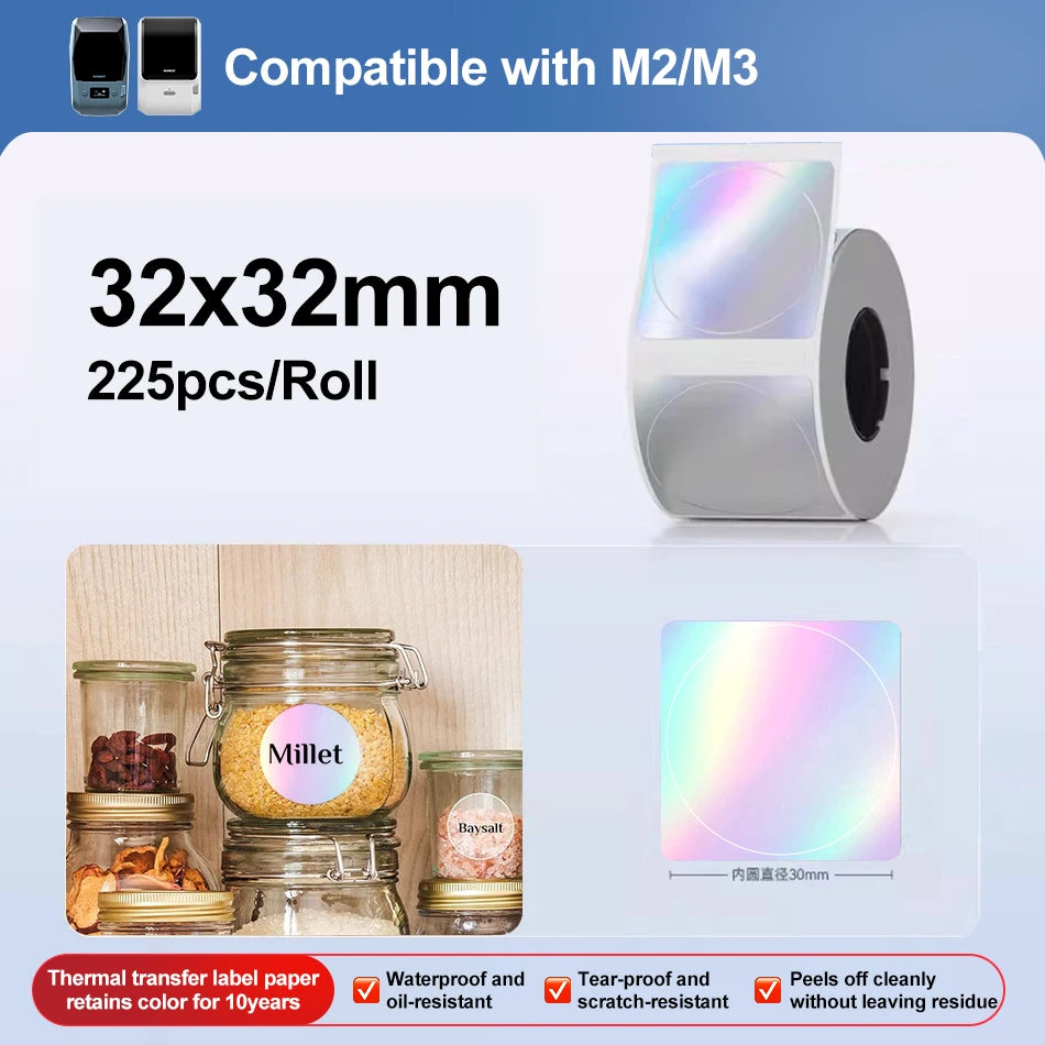 Niimbot M2/M3 Laser-color Silver/Matte Silver Labels Thermal Transfer Printing Paper Round Square Sticker for Niimbot M2 Printer