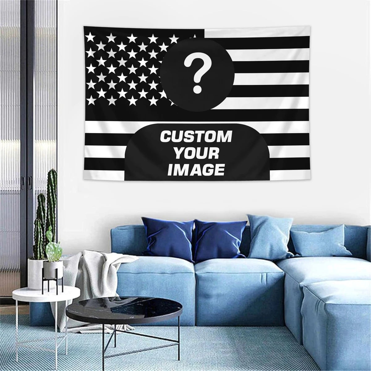 Customized American flag tapestry with personalized photos on 1pc, room decoration banner tapestry for family, idols, and pets
