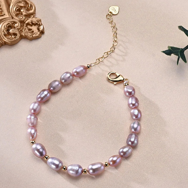 Natural Freshwater Pearls Multicolored Bracelet Golden Small Beads S925 Sterling Silver Chain Fine Jewelry Gifts for Women