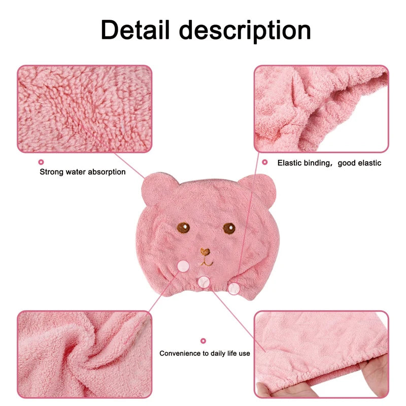 Thinnest Dry Hair Cap For Women Quick-drying Absorbent Microfiber Head Towel Korean Cute Bear Embroidered Shower Cap Towel
