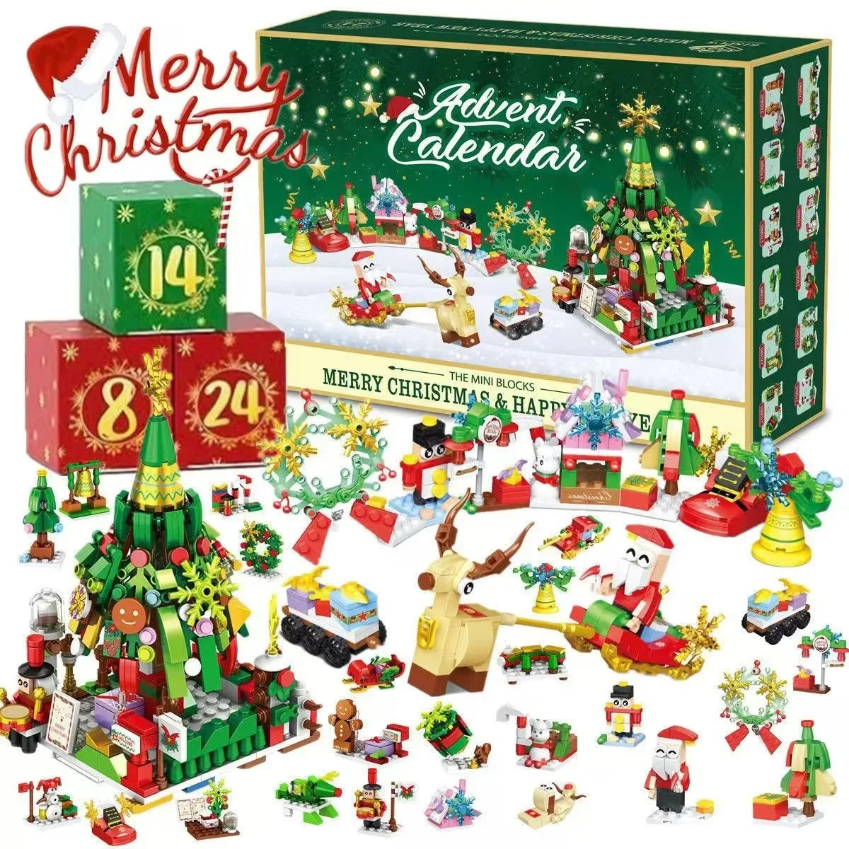 Hot Christmas Series Advent Calendar Gift Box 24Days Countdown Calendar Box Christmas Tree Bricks Model New Years Xmas Gift
