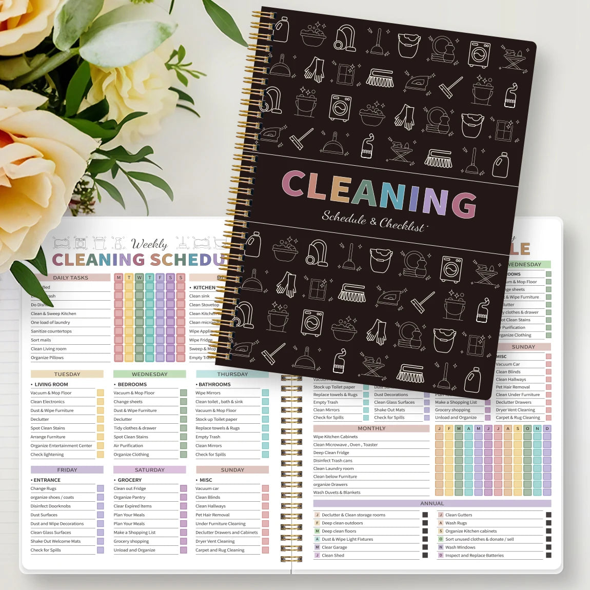 Cleaning Planner Spiral Notebook A5 Weekly Monthly Cleaning Schedule Deep Clean Checklist Household Organizer with Stickers