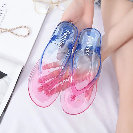 Women Summer PVC Transparent Flip Flops Clear Casual Sandals Bathing Indoor Flat With Jelly Shoe Girls Outdoor Beach Slippers