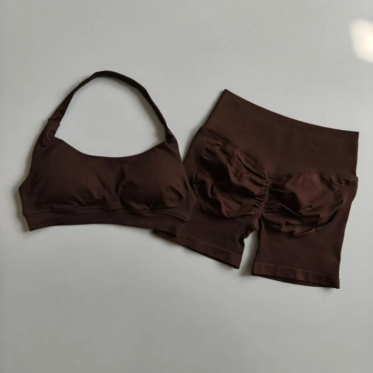 Sexy Halter Neck Beautiful Back High Waist Peach Sports Bras Shorts Suit Pilates Gathering Yoga Vest Training Fitness Bra Sets