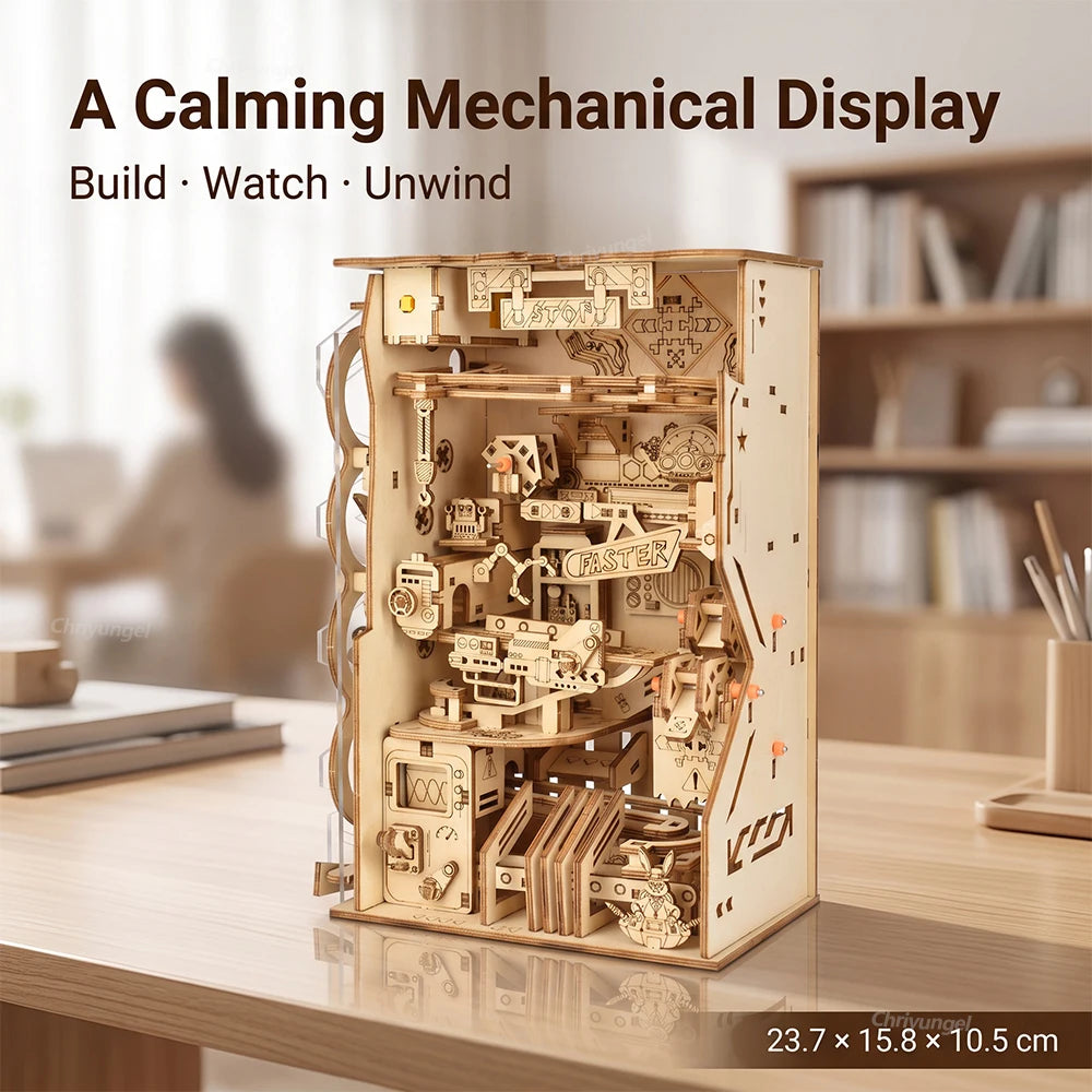 3D Wooden Puzzle Electric Marble Run Kit DIY Mechanical Gear Track Model STEM Assembly Craft Toy Gifts for Adults Teens