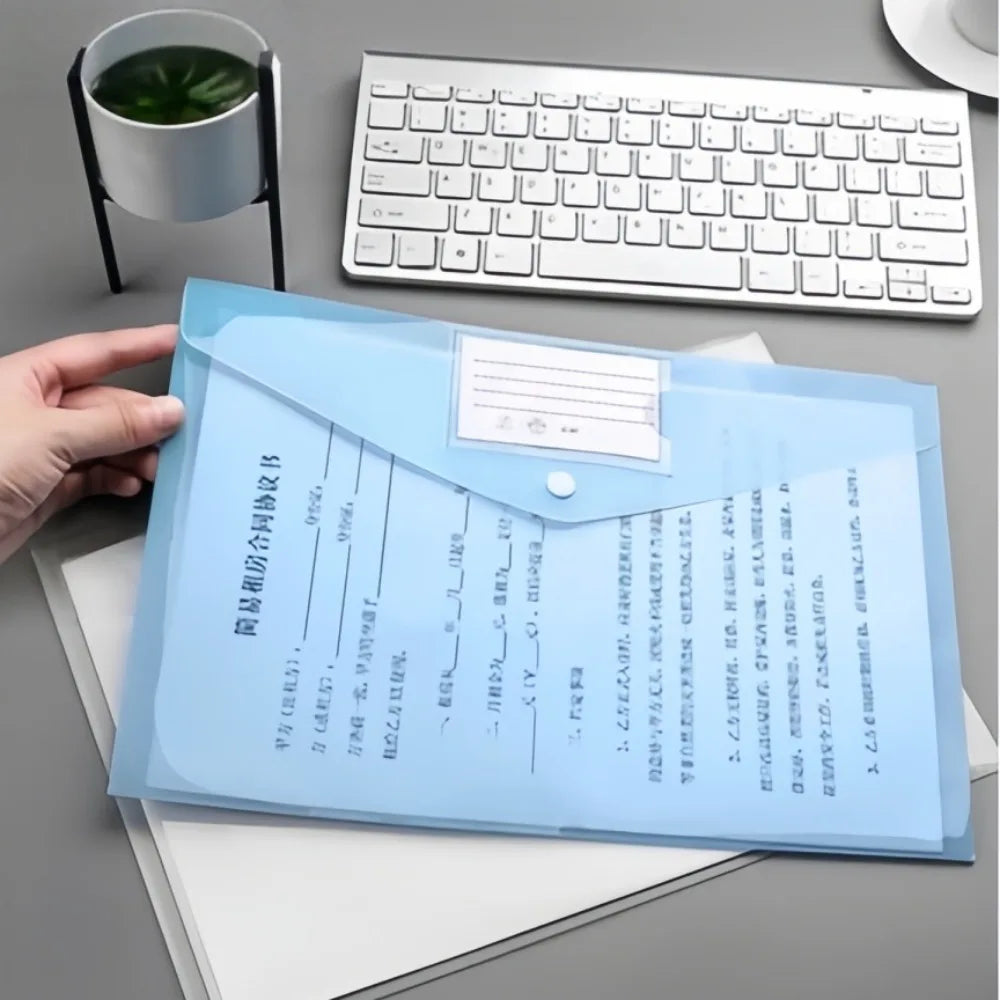 10pcs A4 Size Plastic Large Capacity Envelopes Document Folder with Snap Closure Office Stationery Supplies Archive Storage Bag