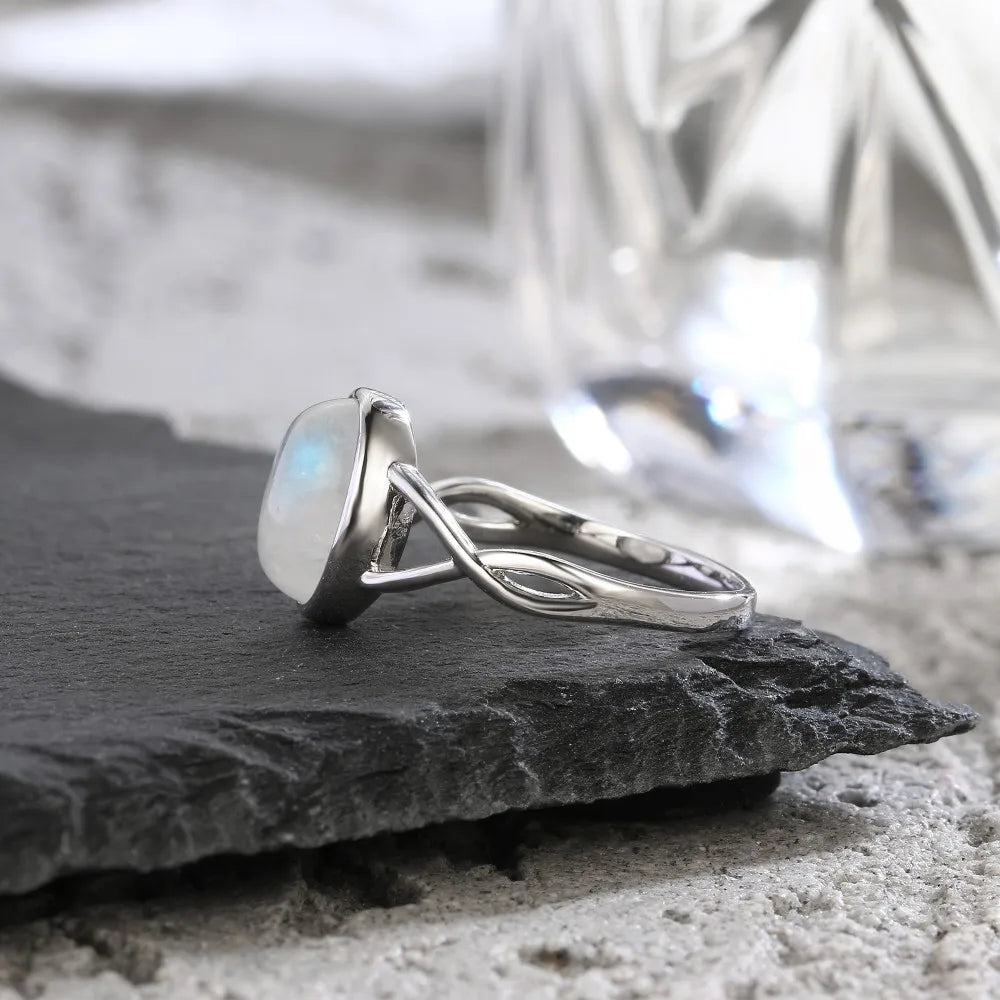 S925 Sterling Silver Moonstone Rings Simple Summer Rings Natural Stone With Blue Light Party Gifts Fine Jewelry Rings For Women