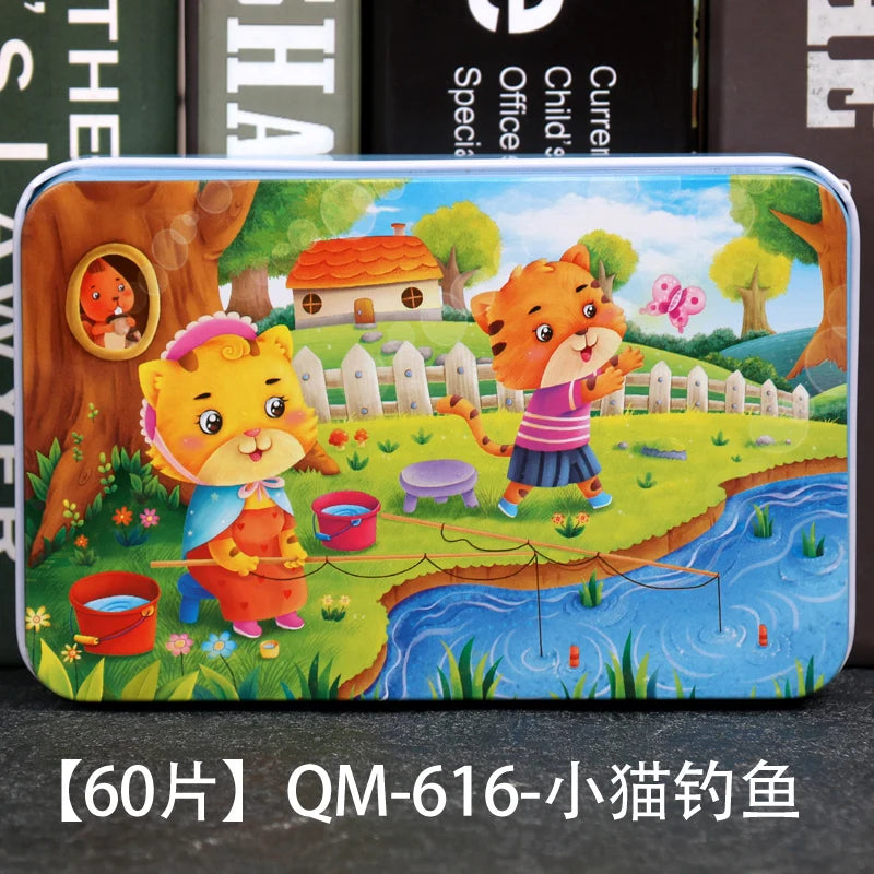 New 60 Pieces Wooden Puzzles Kids Cartoon Animal Wood Jigsaw Early Educational Learning Toys for Children
