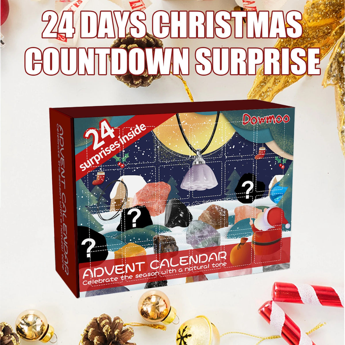 Natural Crystal Gemstone Advent Calendar – 24 Stones Christmas Gift for Kids