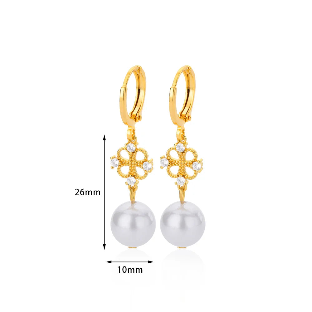 Zircon Natural Pearl Earrings For Women Gold Plated Stainless Steel Geometric Hoop Pearl Earring Wedding Bridesmaid Jewelry Gift