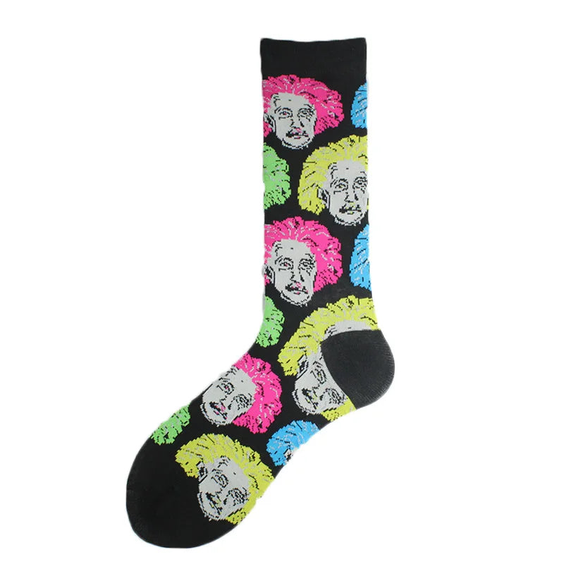 Happy Colorful Funny Socks Men Skateboard Shark Dinosaur Astronaut Planet Divertidos Hip Hop Sokken Harajuku Unisex Crew Socks