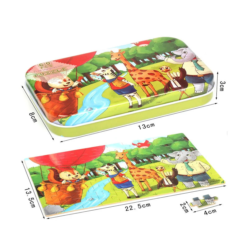 Hot New 60 Pieces Wooden Puzzle Toys for Children Cartoon Vehicle Animal Wood Jigsaw Baby Learning Educational Toy Kids Gift