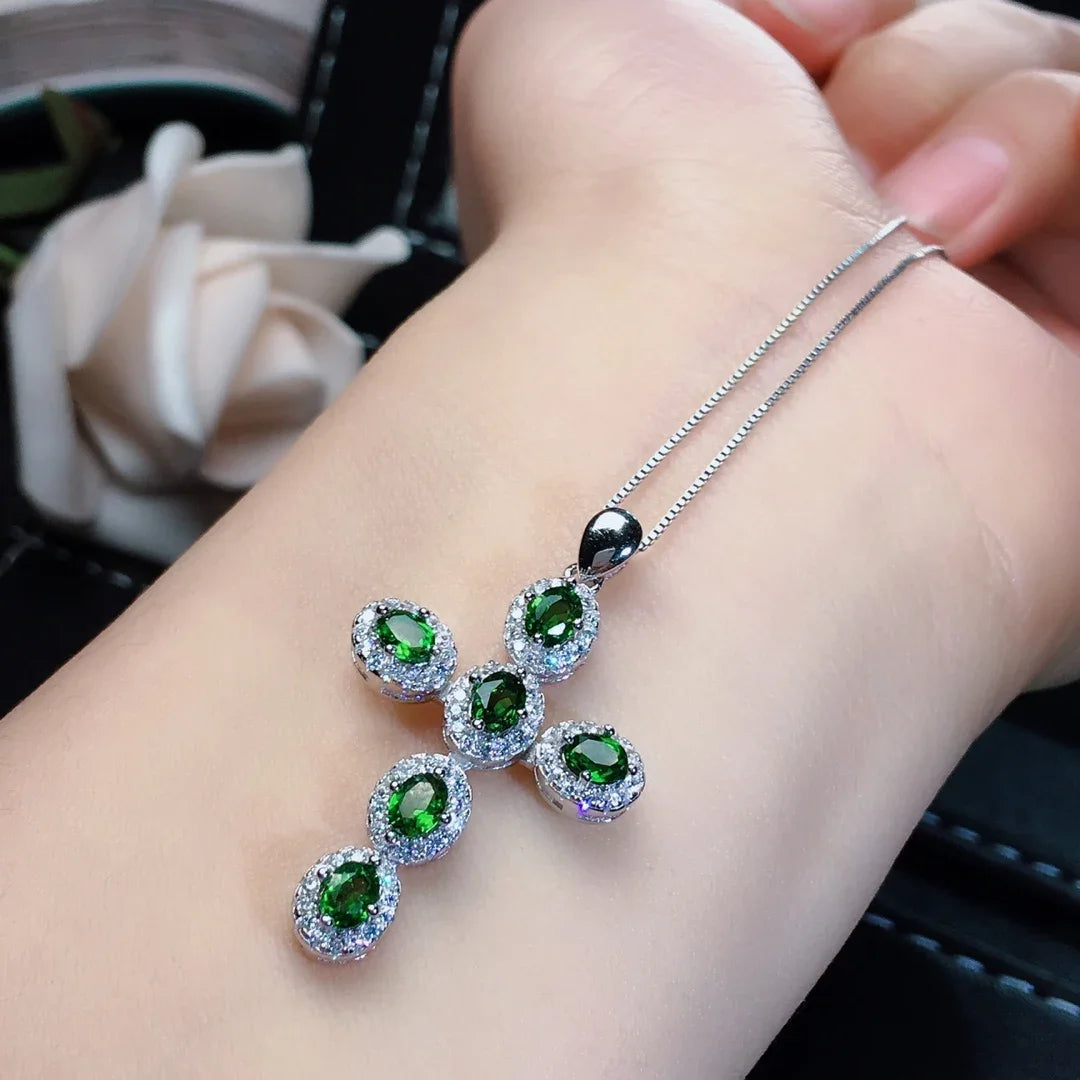 FS 3*4 Natural Ruby/Emerald/Sapphire/Citrine Cross Pendants S925 Sterling Silver Fine Fashion Charm Weddings Jewelry for Women