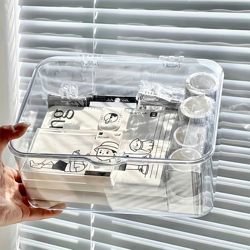 Acrylic Clear Storage Organizer Box - Clamshell Design for Home, Office Essentials with Multi-Purpose Stationery Organizers