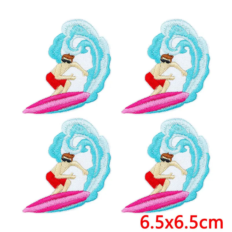 10Pcs/Lot Cool Summer Pool Iron On Patches For Clothing Beach Chair Colorful Kite Aloha Embroidery Patches Backpack Appliques