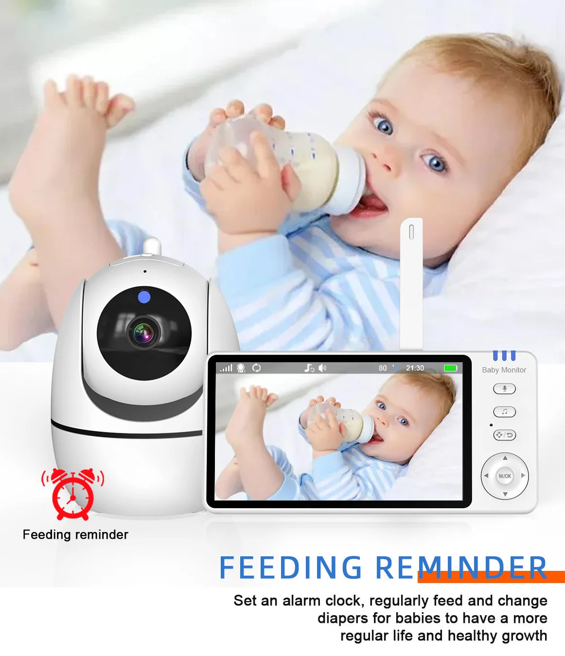 HTMCK 5 Inch Video Baby Monitor Night Vision with 4X Zoom Two-Way Audio Nanny Camera for Mother Kid Babysitter