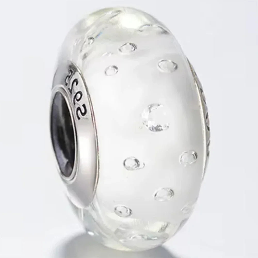 2025classic 925 Sterling Silver Colored Flower Leaf Cosmic Rainbow Murano Glass Charms Beads Fit DIY Bracelet Women Jewelry Gift