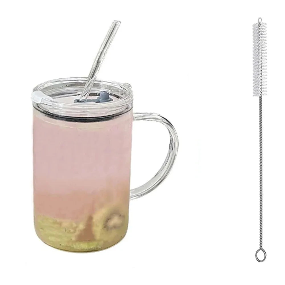 1000ML Glass Tumbler with Straw and Lid Reusable Iced Coffee Tumbler for Hot & Cold Drinks Smoothies, Tea, Juice, Office, Car