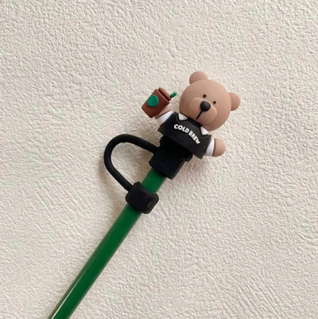 1pc Cute Bear Silicone Straw Cover Dust Plug for 7-8mm Straw Cups Tumblers Drink Lid Cap Creative Straw Toppers Cup Accessories
