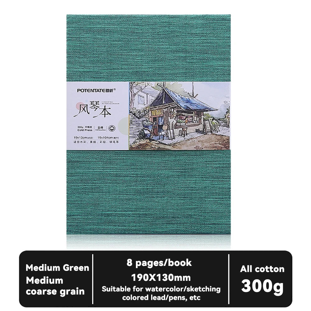 100% Cotton Square Watercolor Sketchbook 300gsm Paper Folded Drawing Pad Organ Sketch Notebook Student Watercolor Journal Book