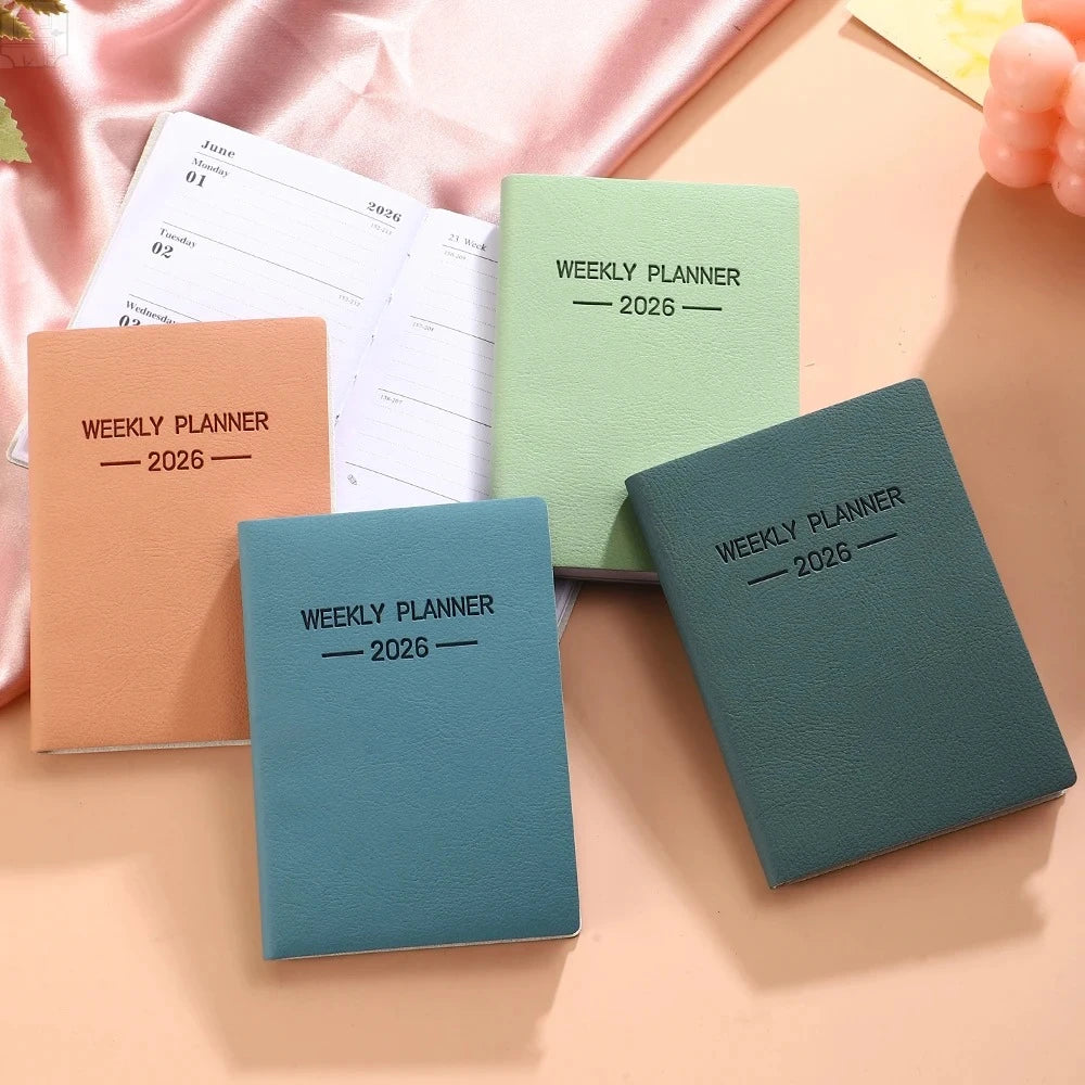 1Pc A7 2026 Daily Planner Notebook Morandi PU Cover Schedule Book 64Sheets 128Pages Weekly Calendar Journal Office School Gift