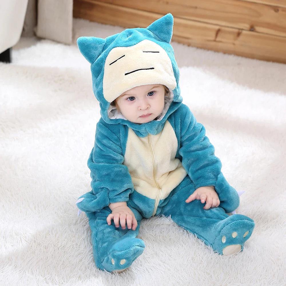 Anime Baby Romper pikachu Snorlax Onesie Newborn Boy Girl Clothes Flannel Soft Pajama Halloween Jumpsuit Kawaii Toddler Outfit