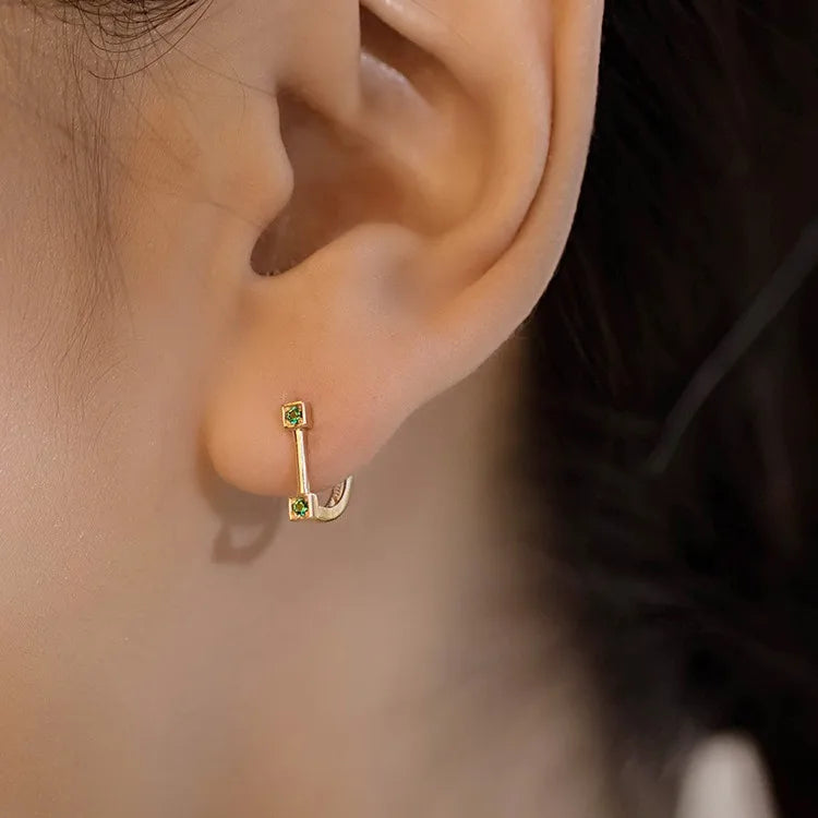 ITSMOS s925 Sterling Silver Hoop Earrings 14k-gold Plated Green Zircon Studs Earrings Vintage Fashion for Women Fine Jewelry