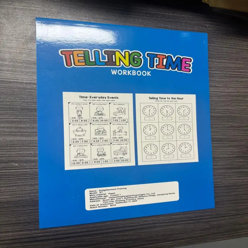 Kids Telling Time Workbook, Early Educational Clock Learning Book, Fun Time Recognition Activity Book for Toddlers