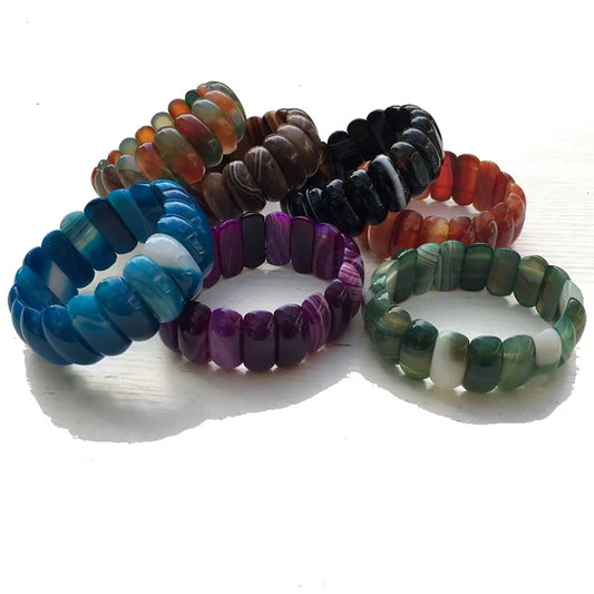 Genuine Natural Botswana Agate Gemstone Bracelets Woman Lady Stretch Crystal Rectangle Bead Bangle Onyx Bracelet 10*25mm
