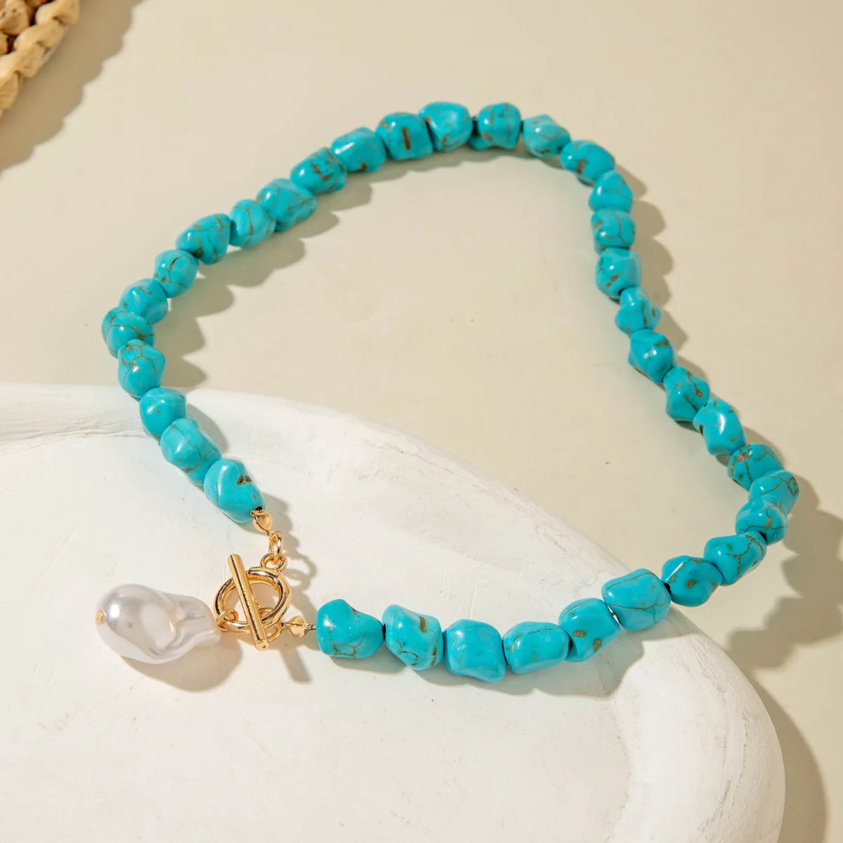 Irregular natural turquoise shaped pearl pendant necklace, handmade personalized necklace for women