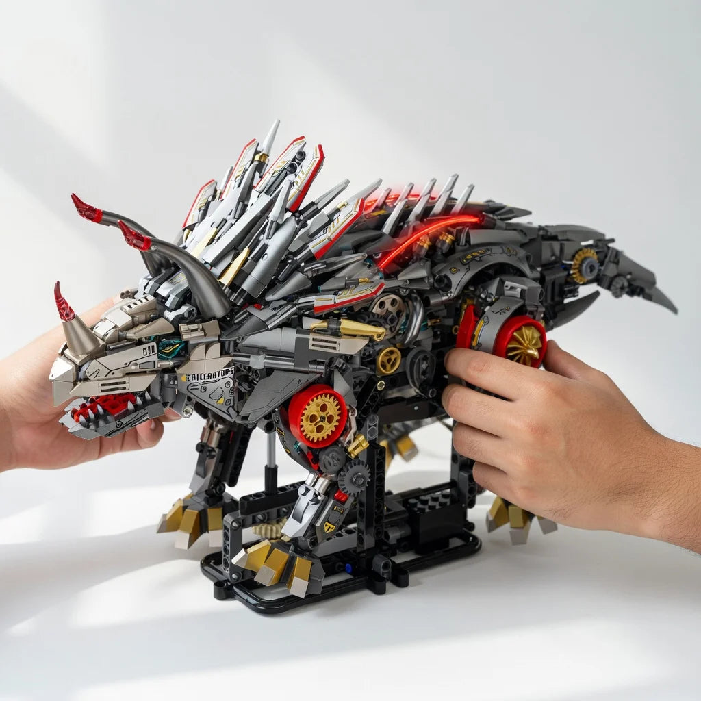 Technical Mechanical Triceratops Building Blocks 1688pcs Light Gear Linkage Dinosaur MOC STEM Educational Model Toy Gift Box