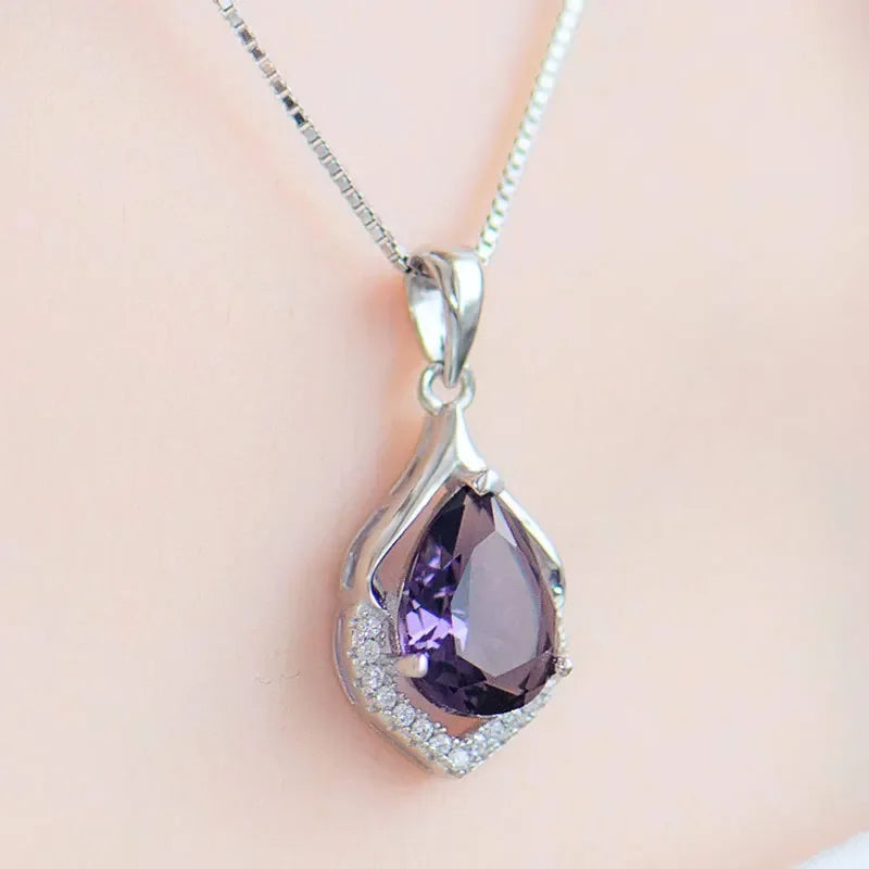 Natural Amethyst S925 Silver Necklace Female Pendants Clavicle Chain Accessories Peridot Gemstone Bizuteria Jewelry Pendants