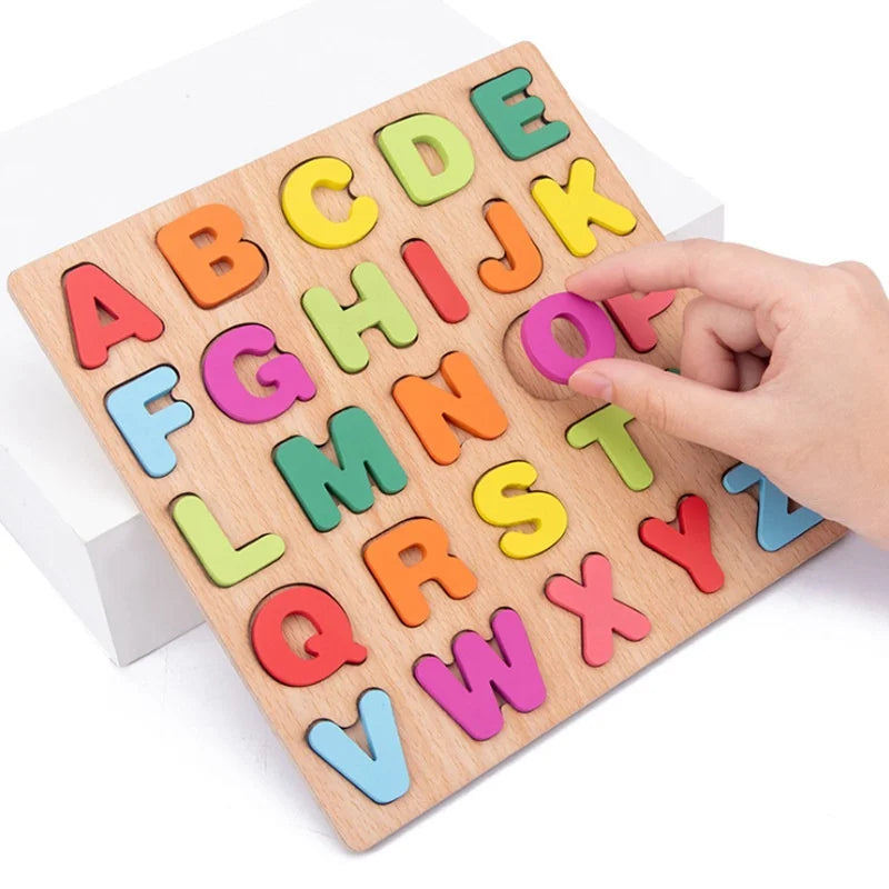 Kids Alphabetic Arithmetic Number Geometric Shapes Wooden Puzzle Montessori Preschool Learning Educational Game Toy for Children