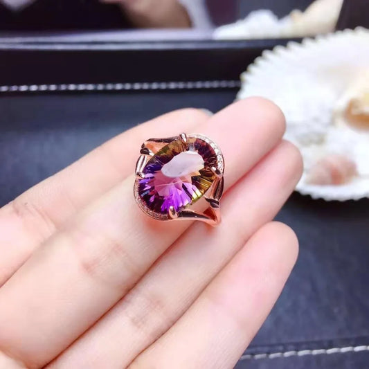 FS 10*14mm Natural Ametrine Ring Real S925 Sterling Silver Fine Fashion Charm Wedding Jewelry With Certificate for Women MeiBaPJ