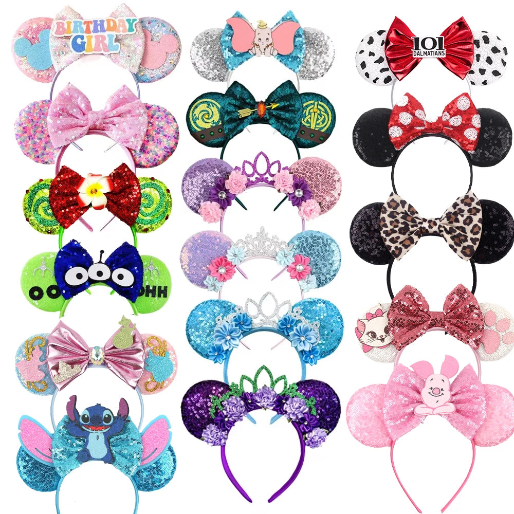 New Christmas Halloween Mouse Ears Headband Cartoon Sequin Bows Headband Birthday Party Princess Cosplay Costume For Women Adult