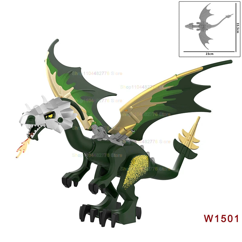 W1501 HOT Green Dragon Building Blocks Black Dragon fire wings Action Figures Models Accessory Puzzle Kids for Toys Gifts K2356