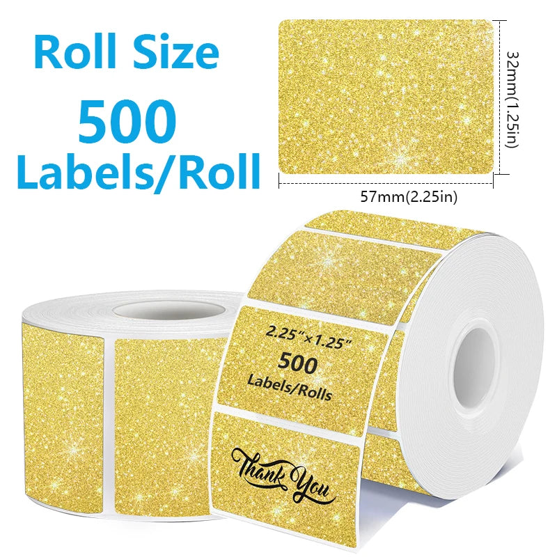 FOR Phomemo 241BT 246S D520 50mm LABEL Holographic Silver Laser Gold Gradient Thanks Card Sticker for LOGO Barcode Birthday