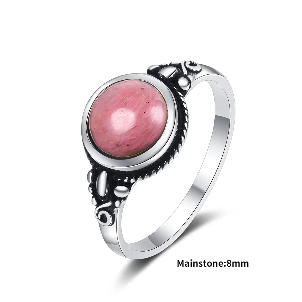Natural Rhodochrosite Rings Women's S925 Silver Jewelry Ring Gifts Vintage Fine Wedding Ring