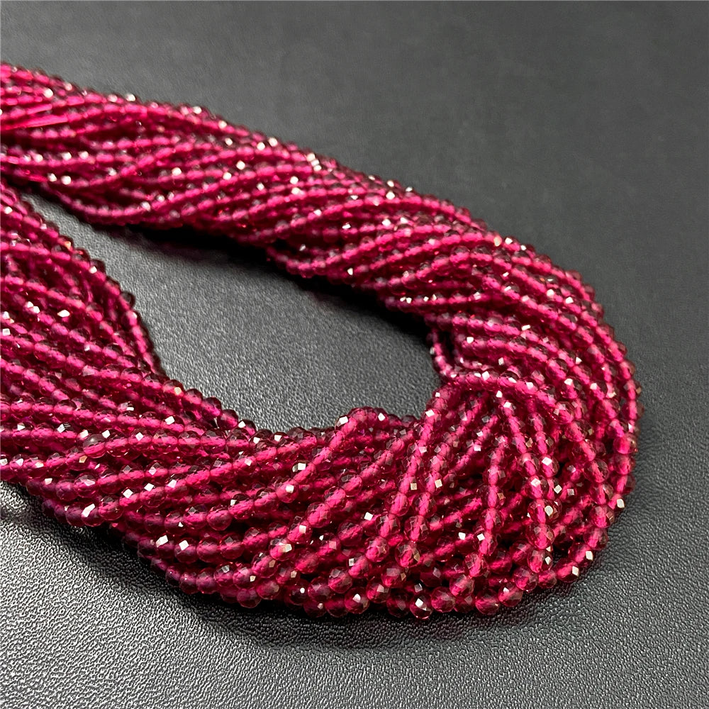 2mm 3mm 4mm Faceted Natural Stone Pink Rose Quartzs Crystal Beads Round Amethysts Loose Beads for DIY Jewelry Making Necklace