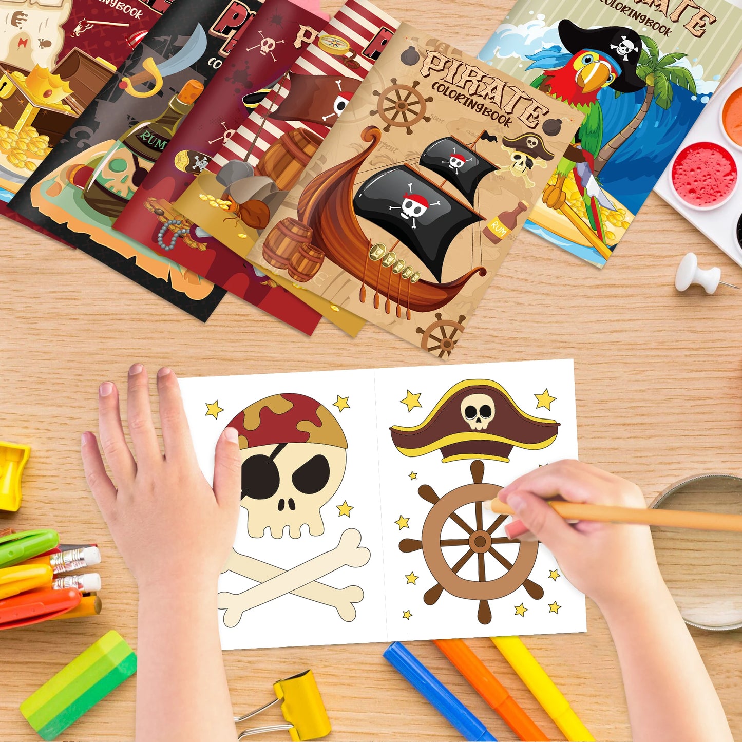 12pcs Pirate Themed Mini Coloring Books Graffiti Ships Treasures Painting Book Kids Birthday Party Gifts Drawing Notebook