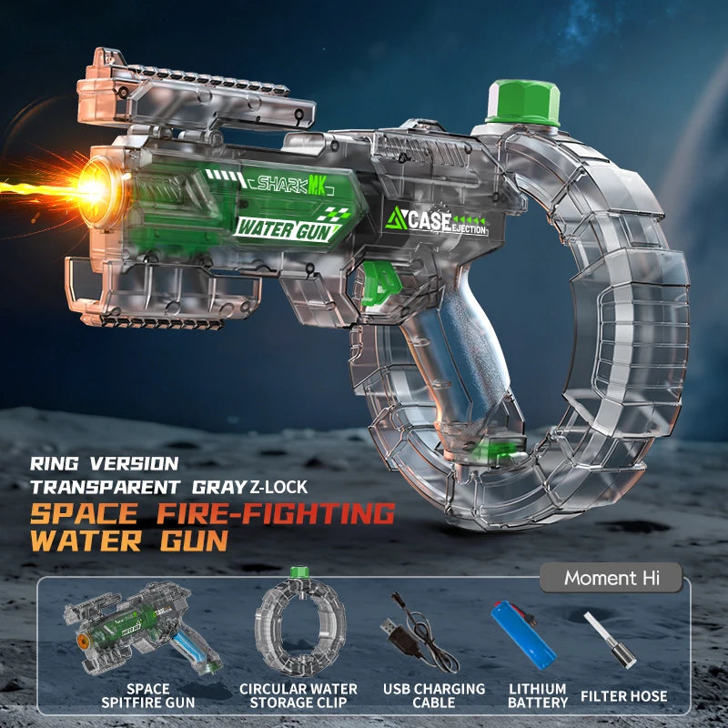 Space Electric Water Gun Energy Ring Burst Transformation LED Lights Large Capacity Full Auto Continuous Fire Squirt Gun Toys