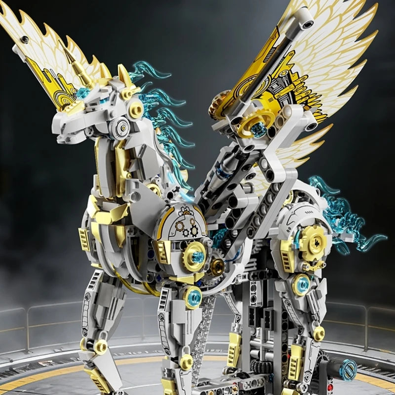 FUNXINEE 1499pcs Technical Mechanical Unicorn Pegasus Building Blocks Animal Linkage Model With Light STEM Bricks Gift Toy