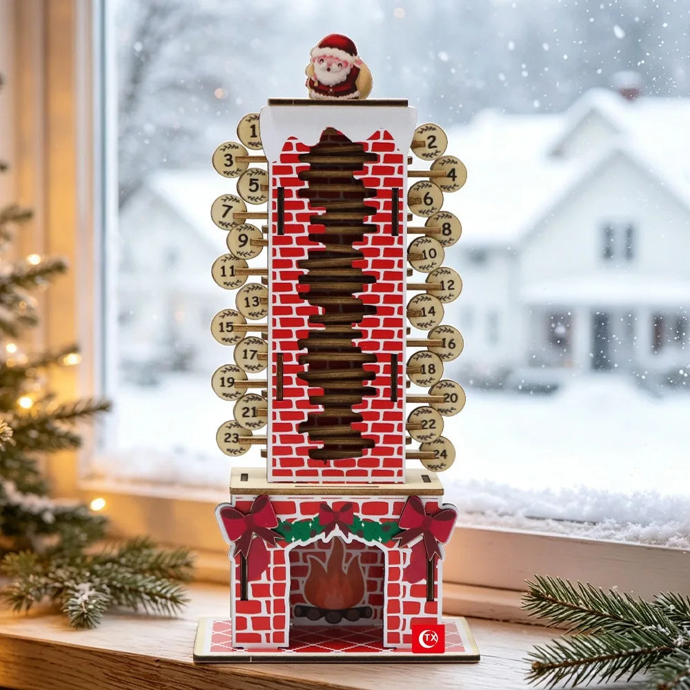 Christmas Advent Calendar 24 Days Wooden Santa Claus Chimney Countdown Decor, DIY Tabletop Xmas Ornament, Christmas Home Desktop