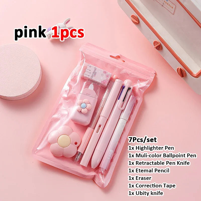 7-in-1 Stationery Set Birthday Present Back to School Gift Pencil Eraser Students Prize School Office Correction Tape Kids hopk
