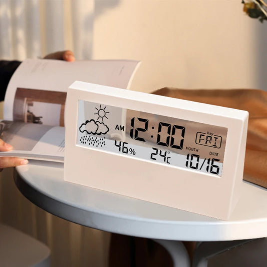 Electronic Clock Temperature Humidity Meter Weather Station for Home With Alarm LED Thermometer Thermo-Hygrometer Multifunction