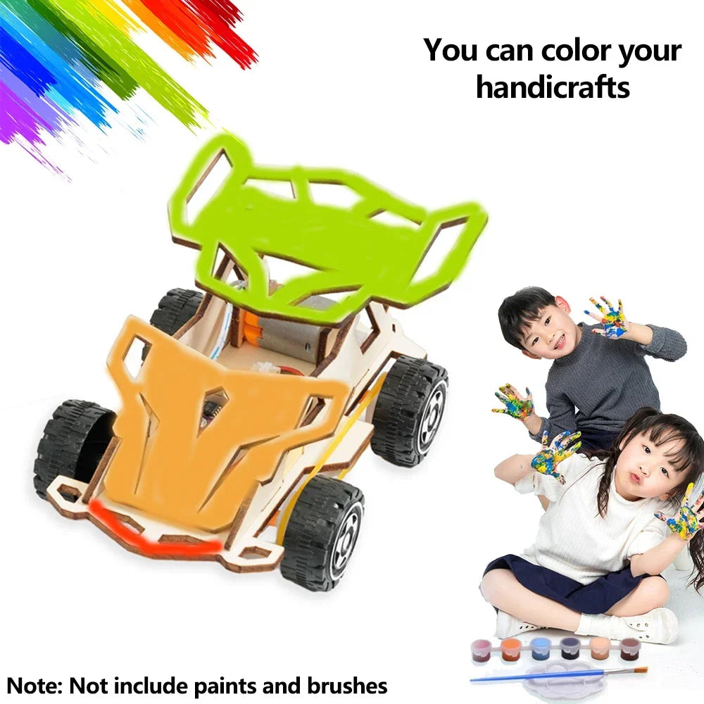 DIY Science Experiment Kits Wooden Remote Control Car Model Wooden Four Wheel Drive Racing Assembling KIDS STEM Educational Toy