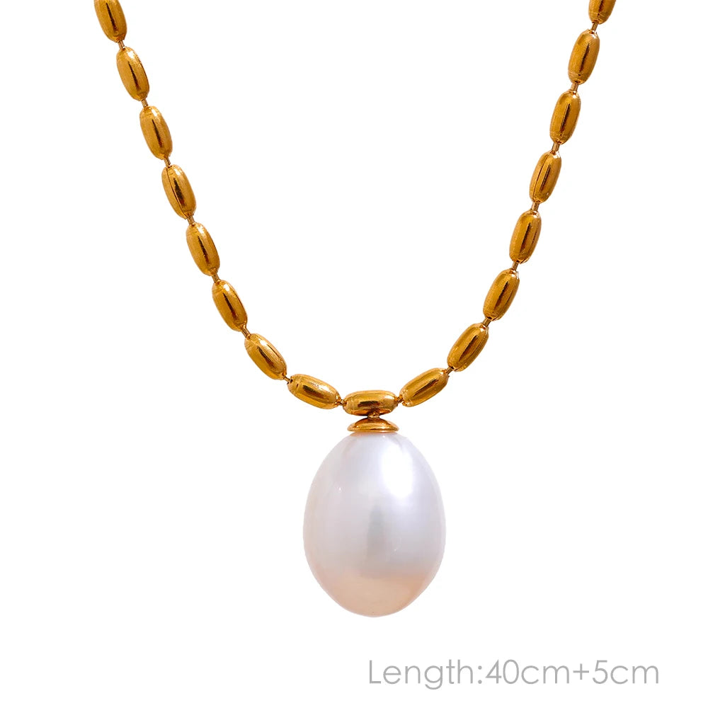 Yhpup Tarnish Free Natural Pearl Beads Chic Exquisite Necklace Thin Chain Stainless Steel Minimalist Charm Collar Jewelry Women